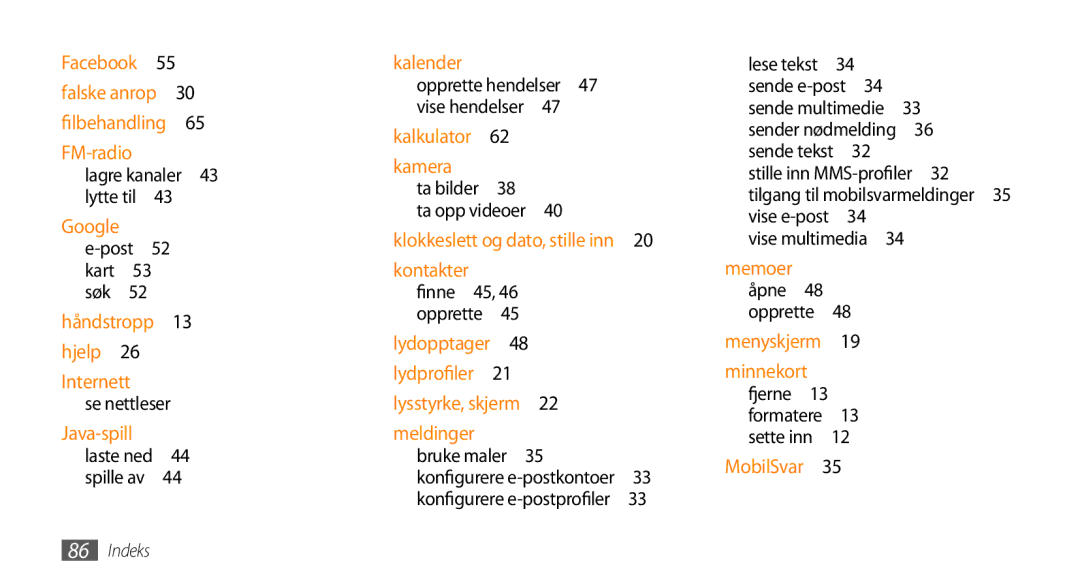 Samsung GT-B7722QKAXEE, GT-B7722QKANEE manual Lagre kanaler 43 lytte til , Opprette hendelser  